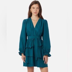 NWOT Marie Oliver mini Umbra teal taffeta belted dress size M